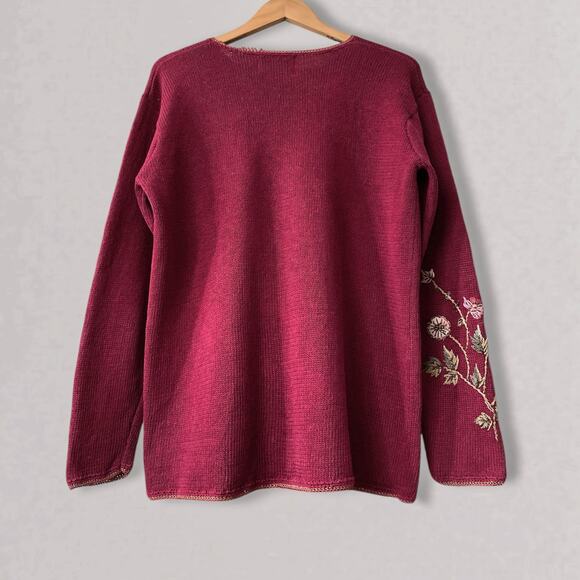 90s Crewel Embroidered Whimsigoth Sweater Academia Dark Romance Cottagecore M - Picture 11 of 12